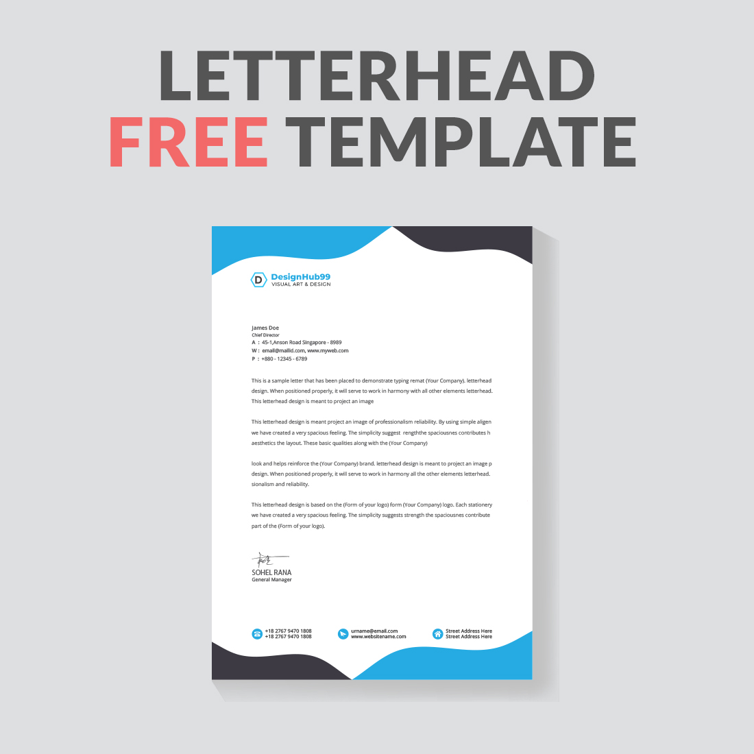 corporate modern letterhead design template ,letter head, Business letterhead template design  free preview image.