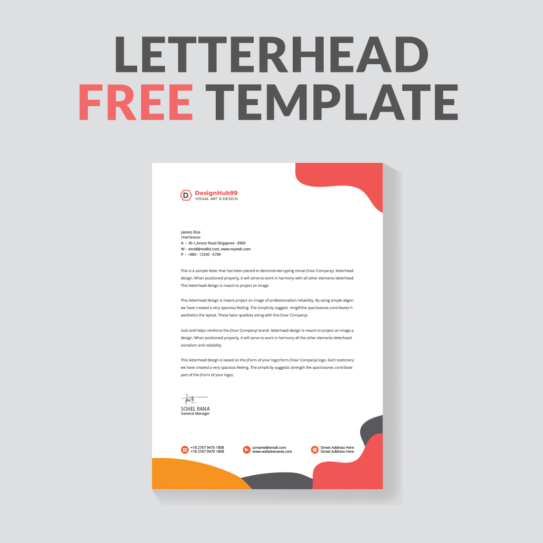 Modern Business Letterhead Design Template, modern letterhead design template free preview image.