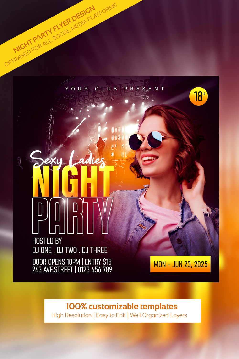 Night Party Flyer Template - DJ Night Party Flyer pinterest preview image.