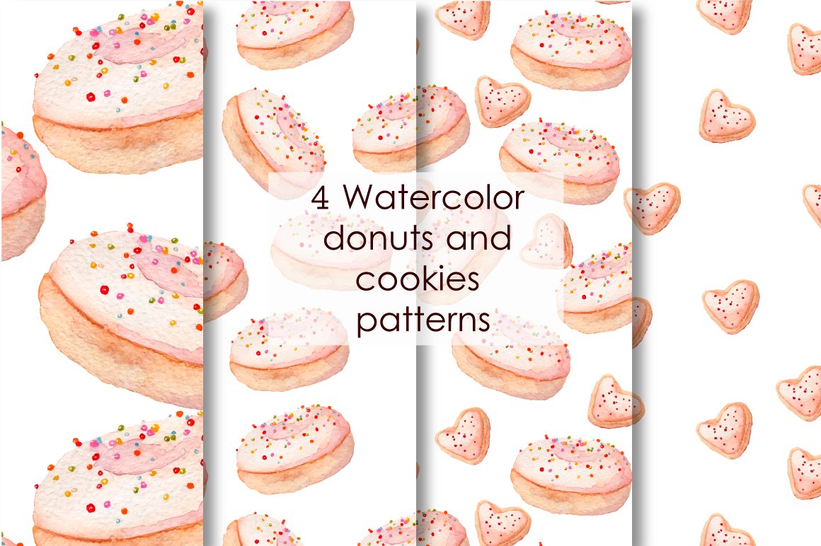4 Watercolor bakery patterns cover image.