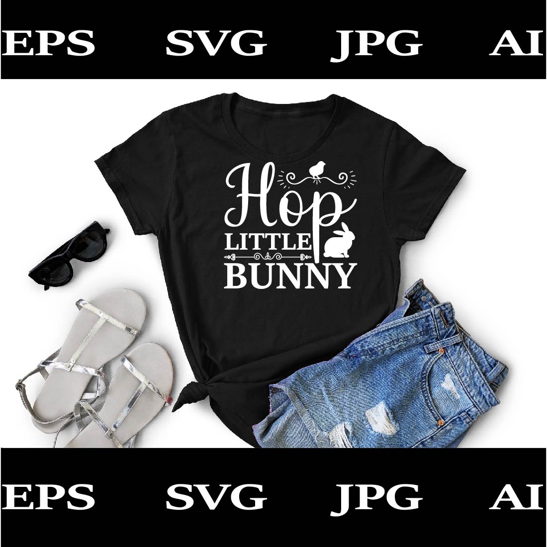 Hop Little Bunny Svg File preview image.