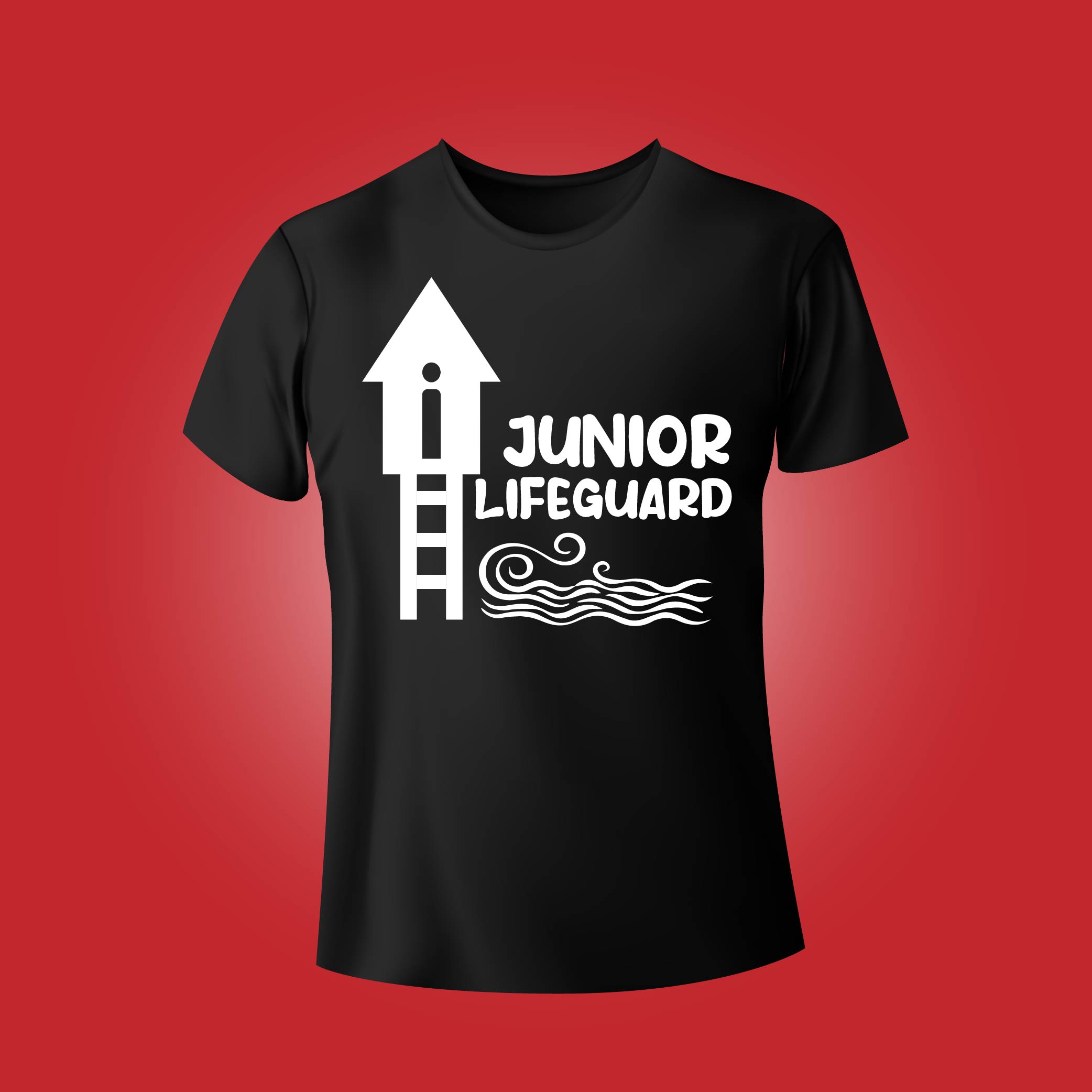 Black shirt with the words junior lifeguard on it.