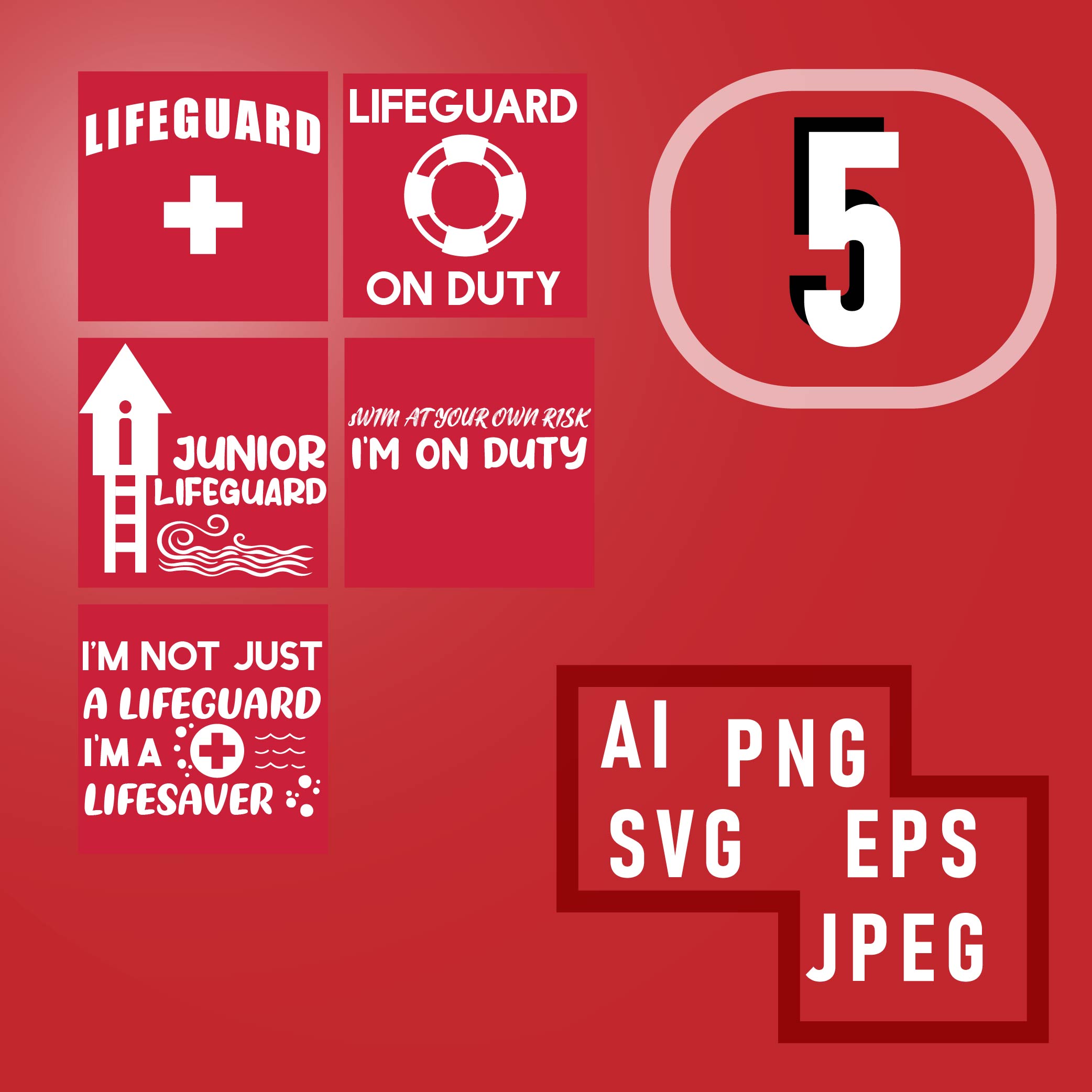 Lifeguard T-shirt design bundle preview image.