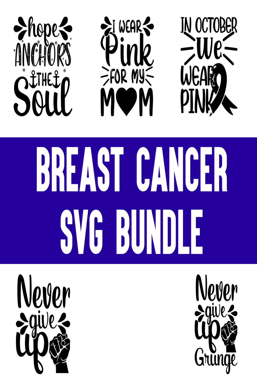 Breast Cancer svg Bundle pinterest preview image.