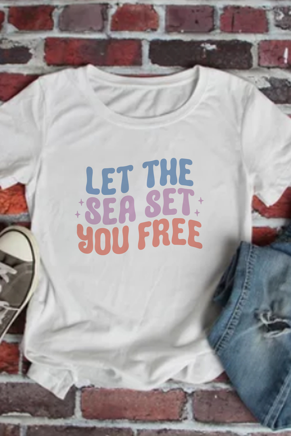 Let The Sea Set You Free, Summer t-shirt Design pinterest preview image.