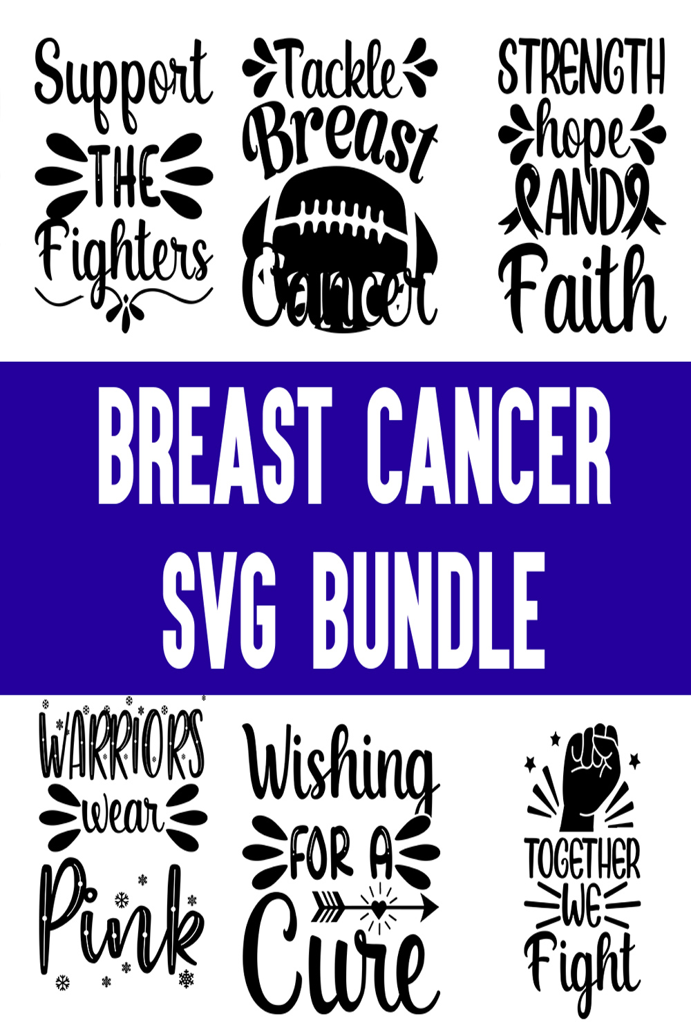 Breast Cancer svg Bundle pinterest preview image.