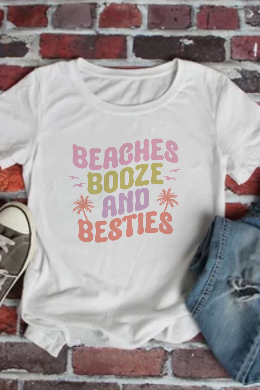 Beaches Booze And Besties, Summer SVG Design pinterest preview image.