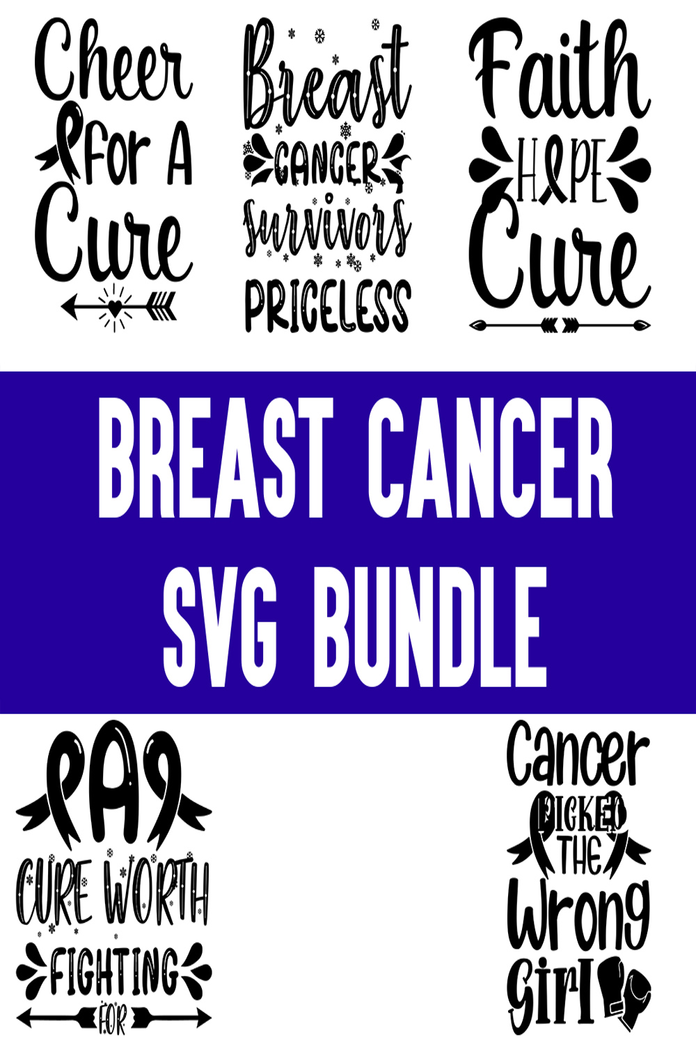 Breast Cancer svg Bundle pinterest preview image.