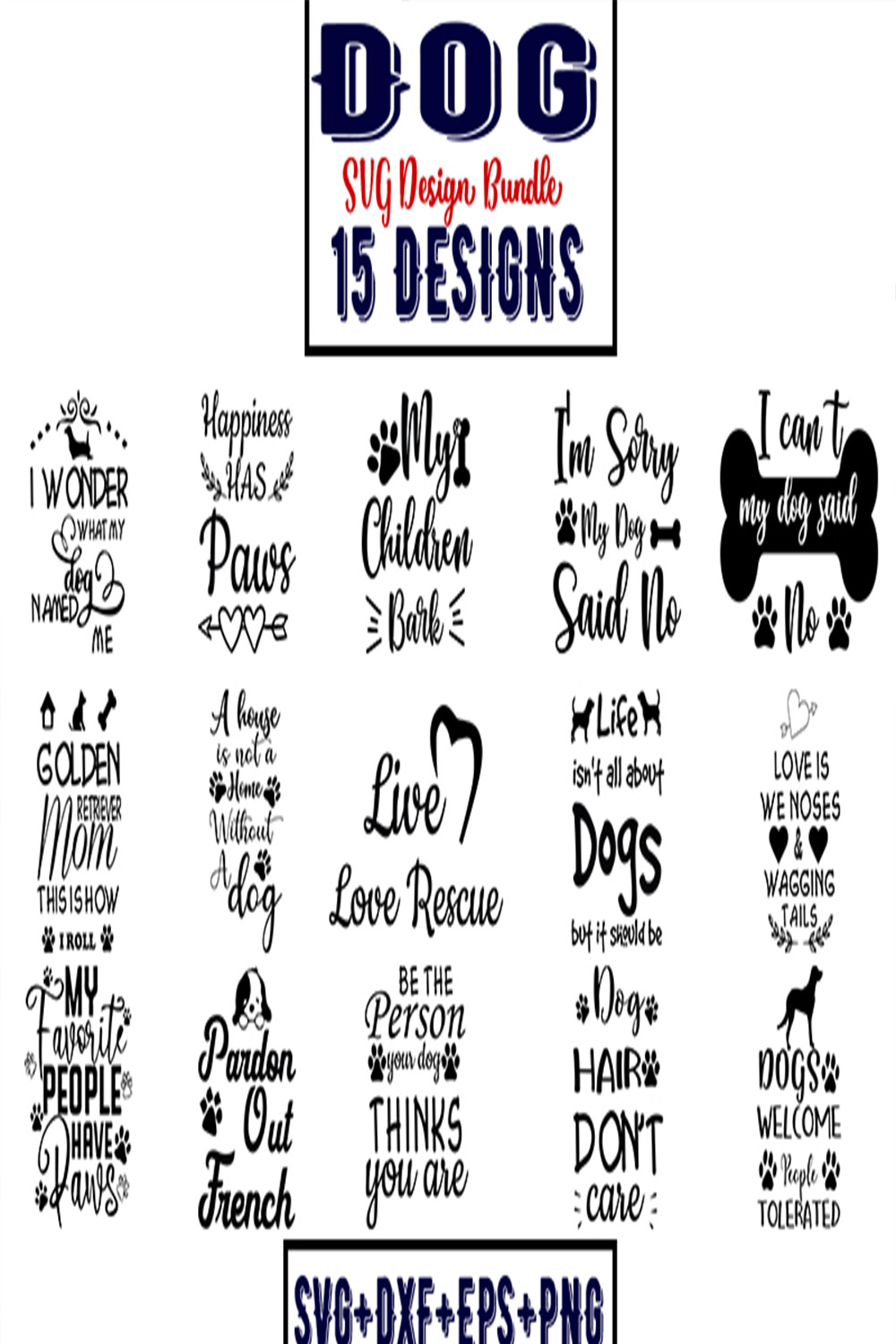 Dog quotes svg bundle pinterest preview image.