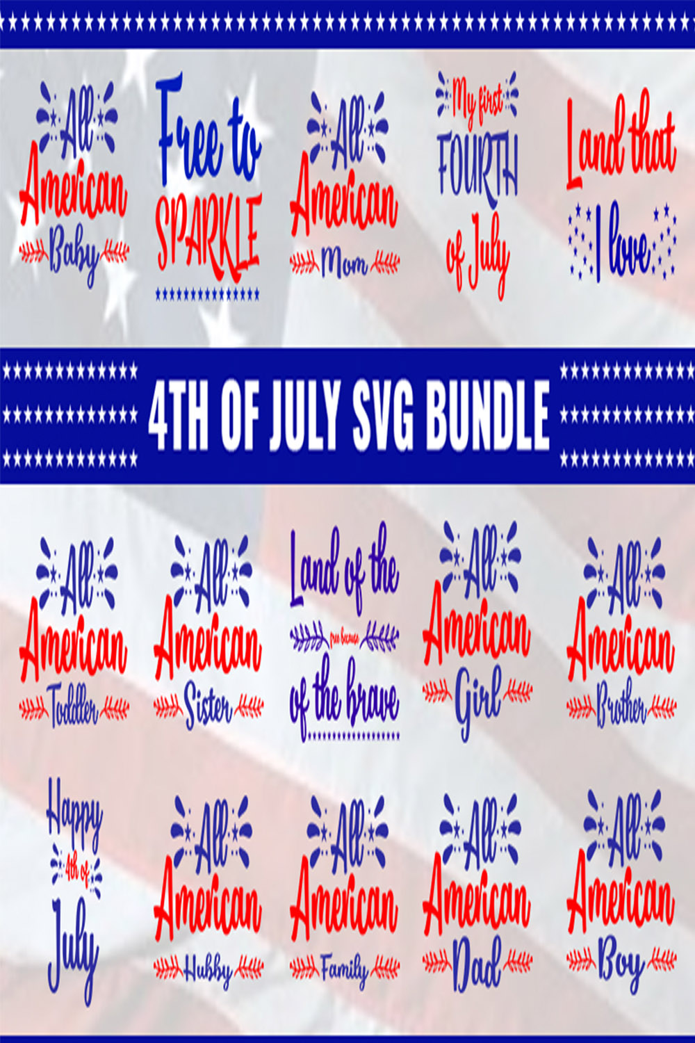 Fourth of July SVG Bundle pinterest preview image.