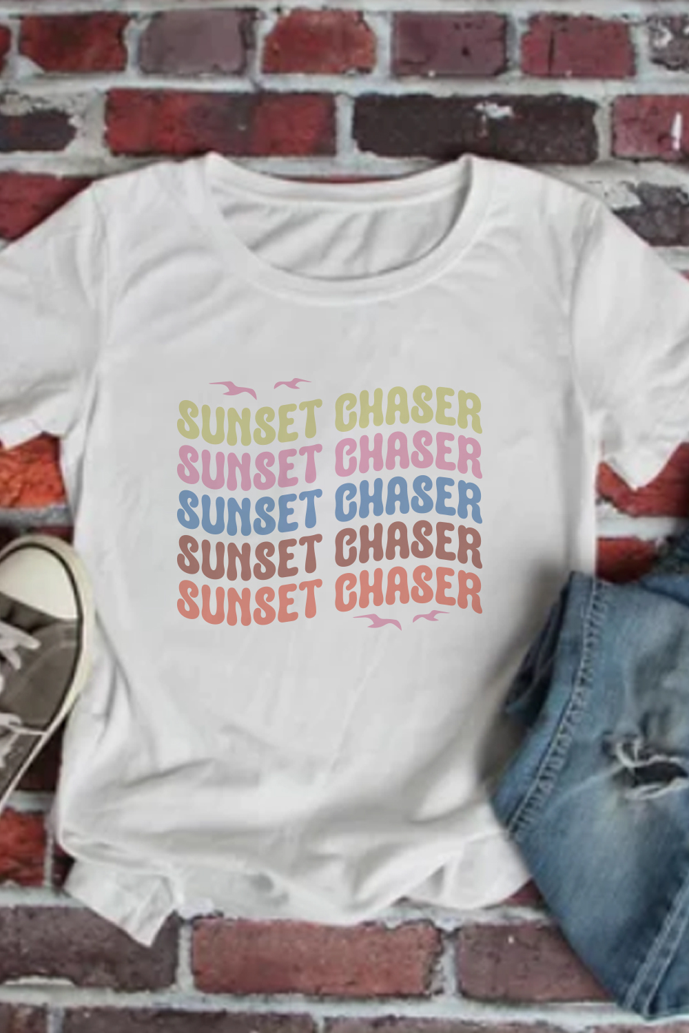 Sunset Chaser, Summer t-shirt Design pinterest preview image.