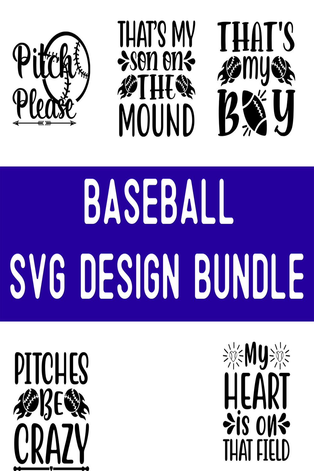 Baseball SVG Design Bundle pinterest preview image.