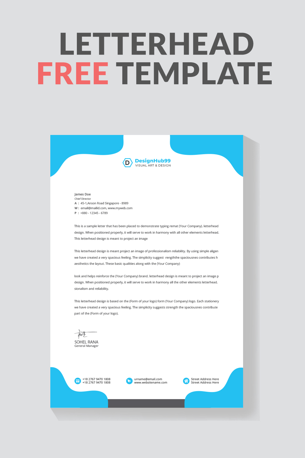 Modern Business Letterhead Design Template, modern letterhead design template free pinterest preview image.