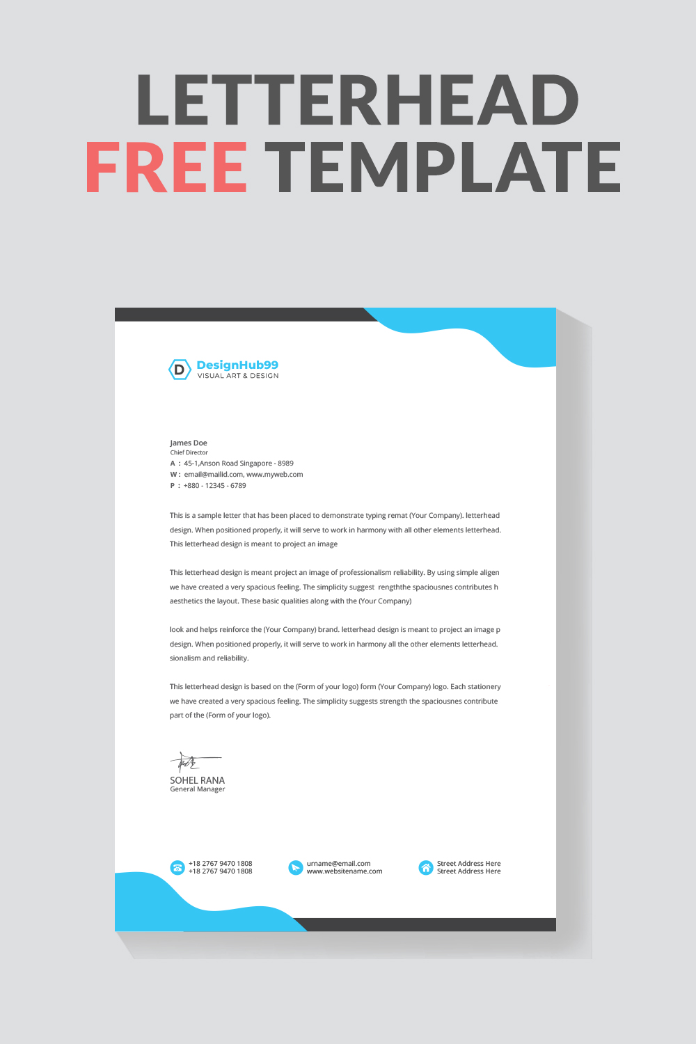 letterhead, letter head, Business letterhead design Free pinterest preview image.