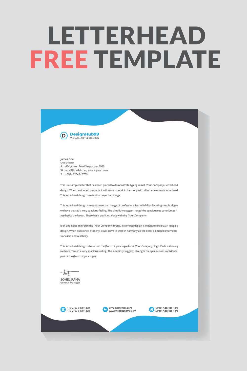 corporate modern letterhead design template ,letter head, Business letterhead template design  free pinterest preview image.