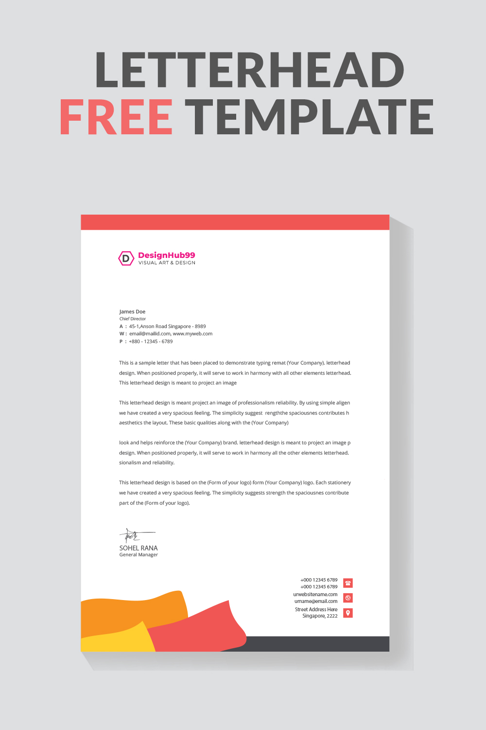 Business letterhead template design  free pinterest preview image.