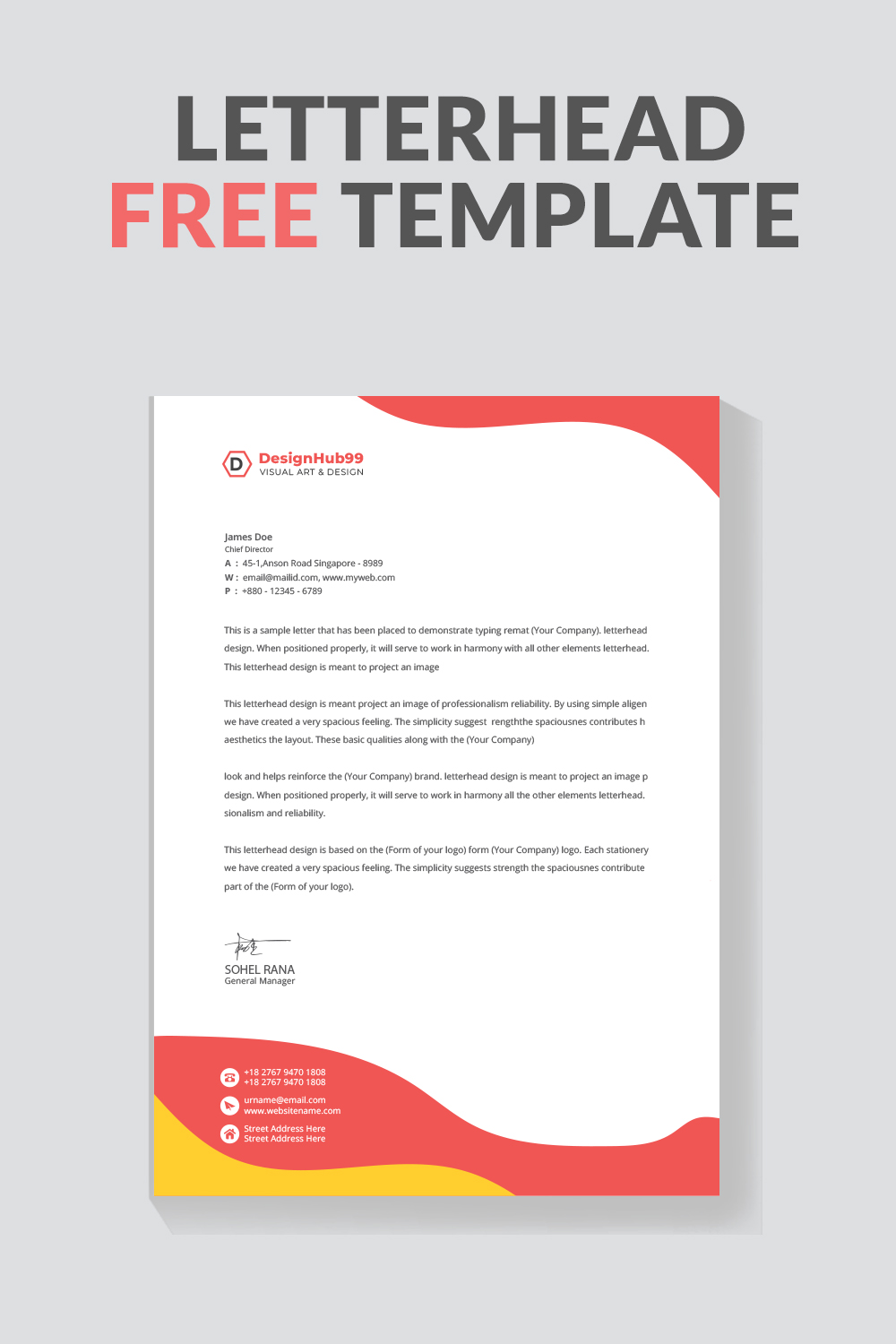 Business letterhead template design  free pinterest preview image.