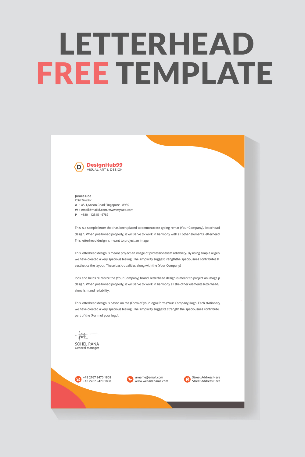 corporate modern letterhead design template ,letter head, Business letterhead template design  free pinterest preview image.