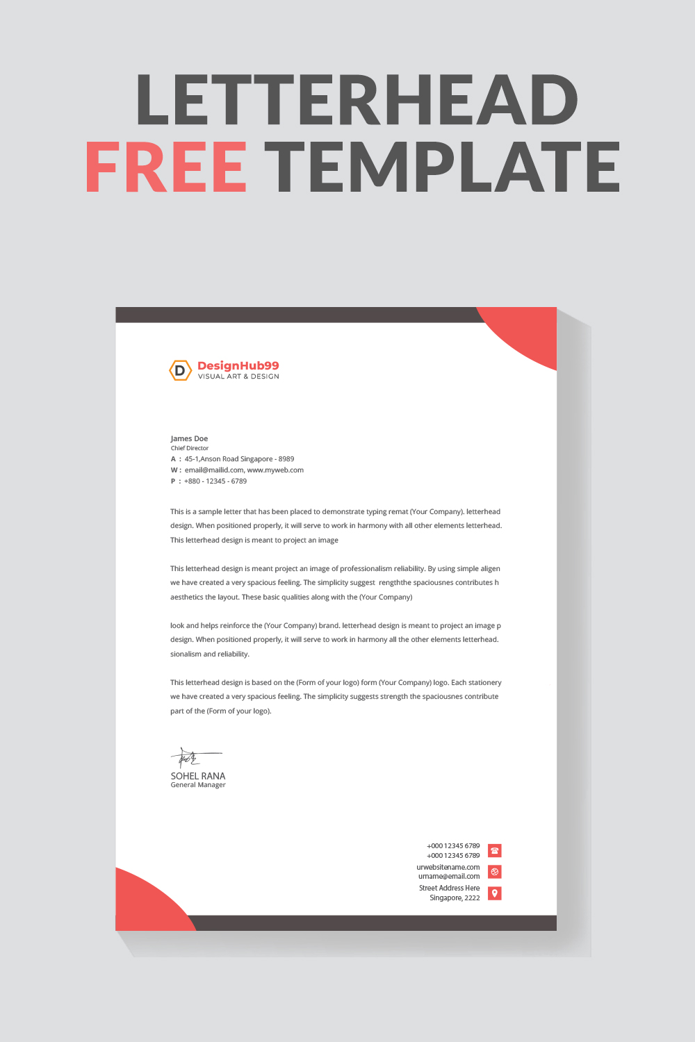 corporate modern letterhead design template ,letter head, Business letterhead template design  free pinterest preview image.