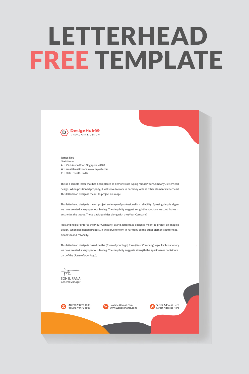 Modern Business Letterhead Design Template, modern letterhead design template free pinterest preview image.