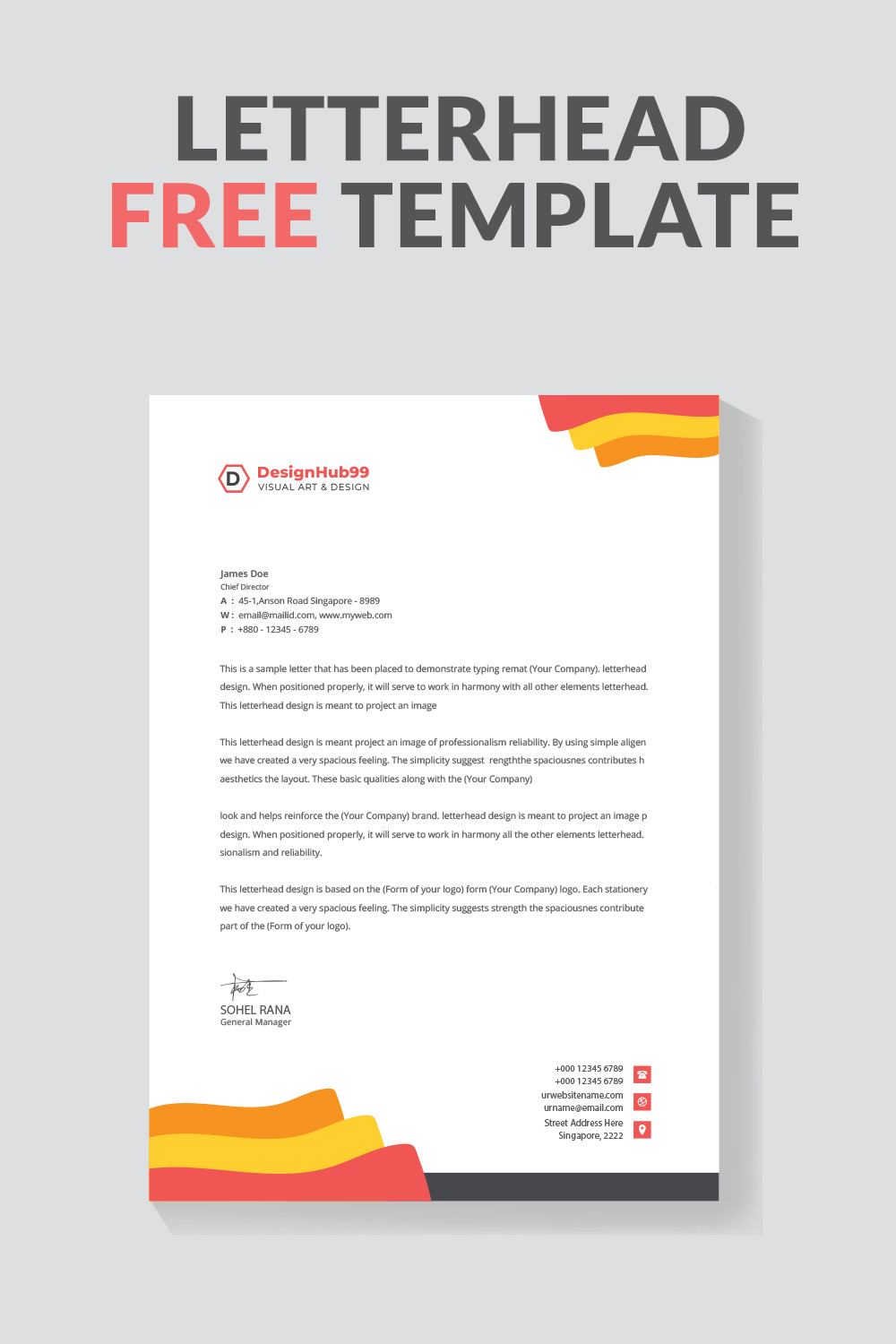 Business letterhead template design  free pinterest preview image.