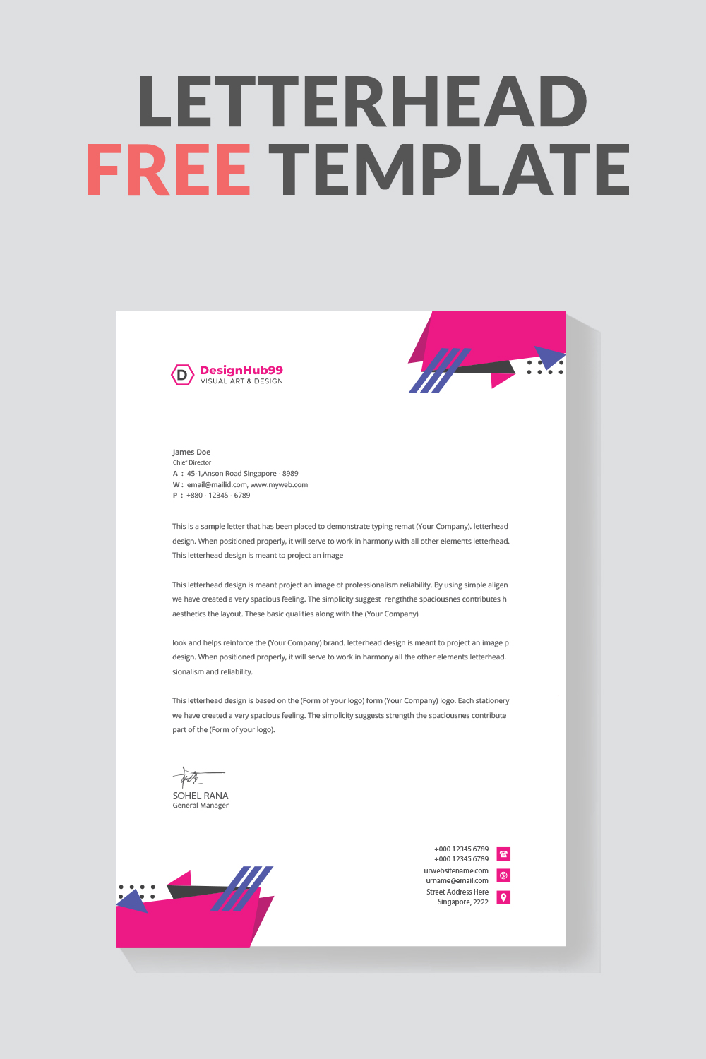 Business letterhead template design  free pinterest preview image.