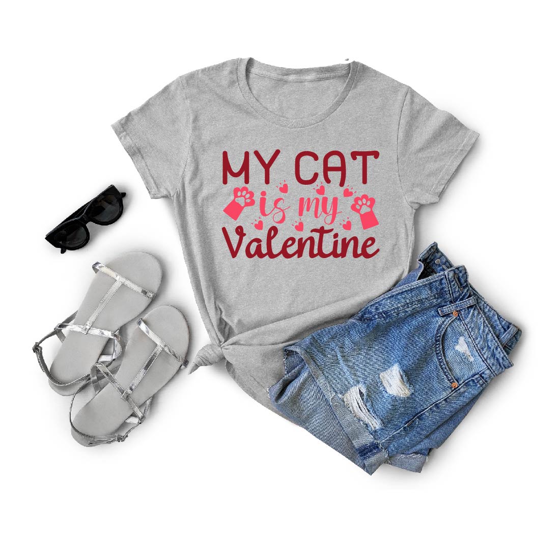 My Cat Is My Valentine T-Shirt Cut File Design preview image.