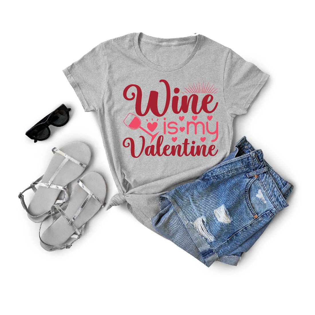 Wine Is My Valentine T-Shirt Cut File preview image.