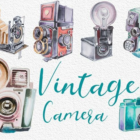 Watercolor Vintage Camera Clipart cover image.