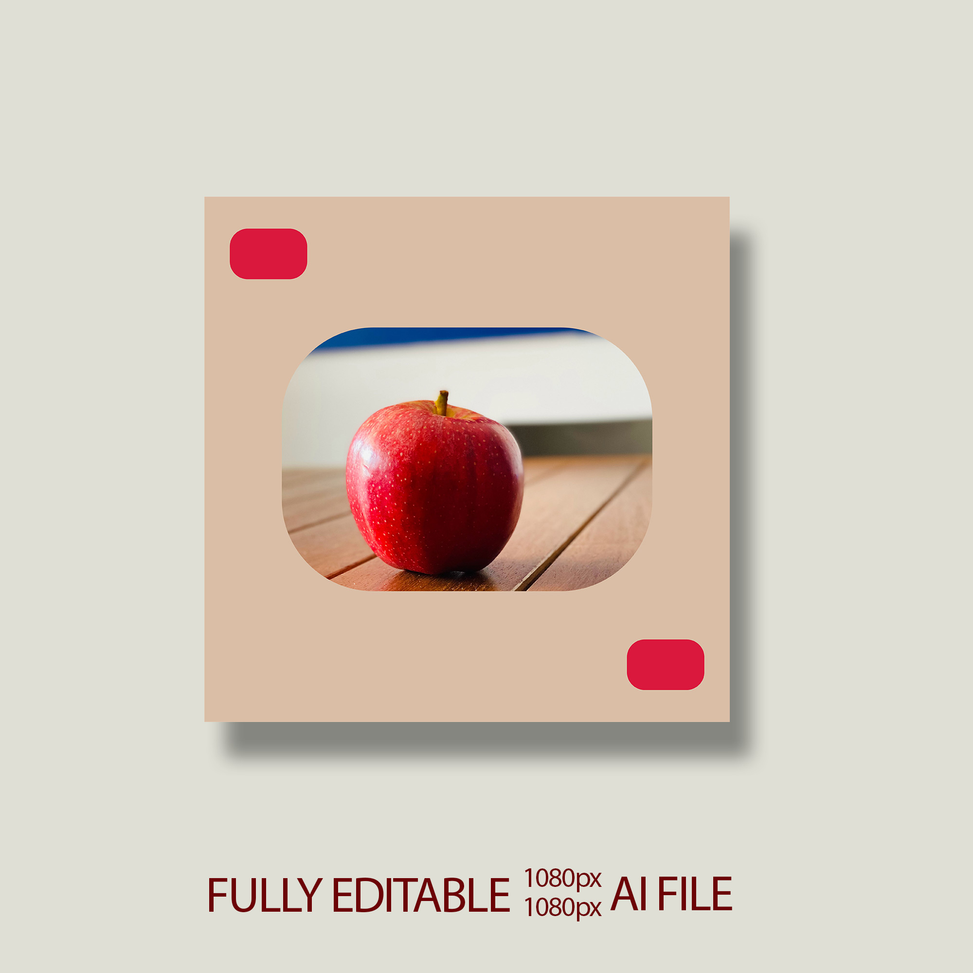 Red apple sitting on top of a wooden table.