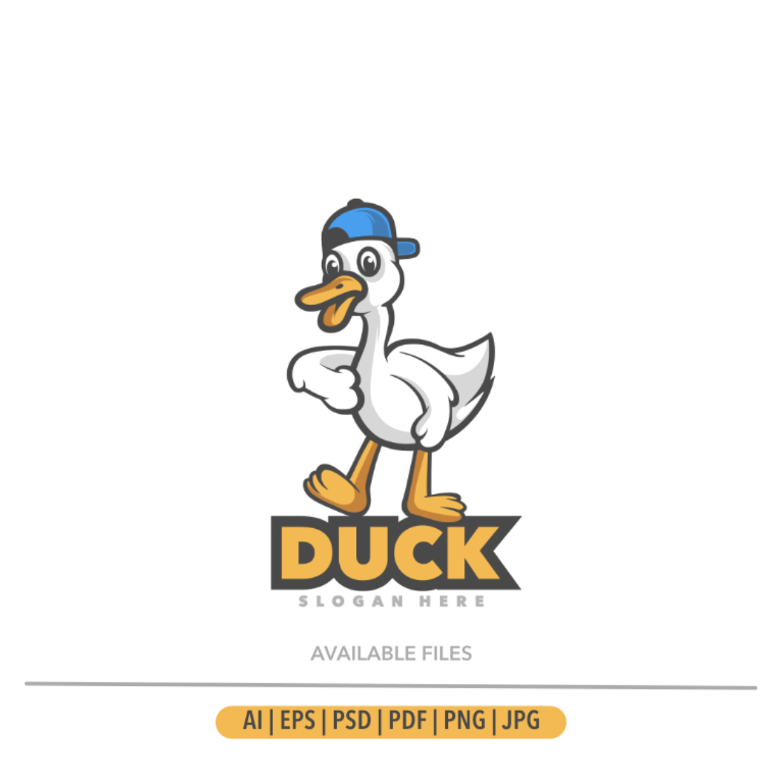 Duck logo with a hat on it.