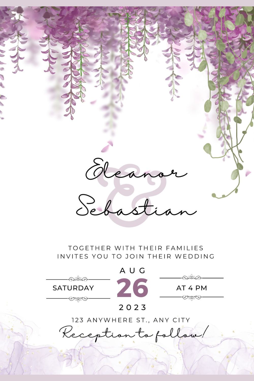 Minimum Design Watercolor Wedding Invitation Template pinterest preview image.
