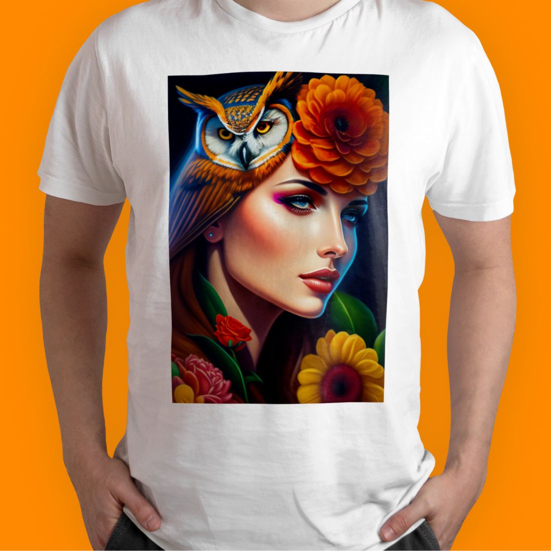 Vector file T shirt design fantasy women with owl cover image.