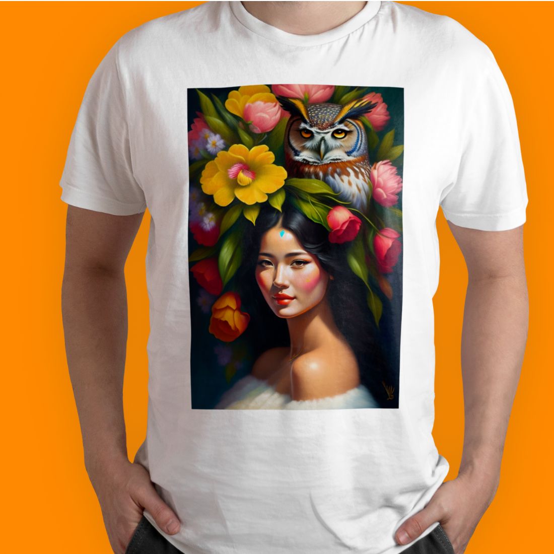 Vector file T shirt design fantasy women with owl preview image.