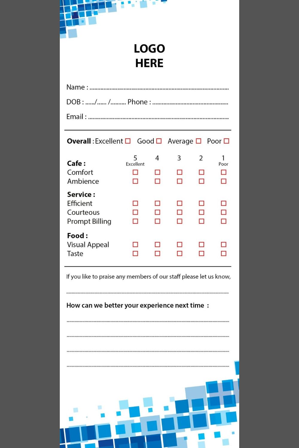 Restaurant & Cafe Feedback Form Template pinterest preview image.