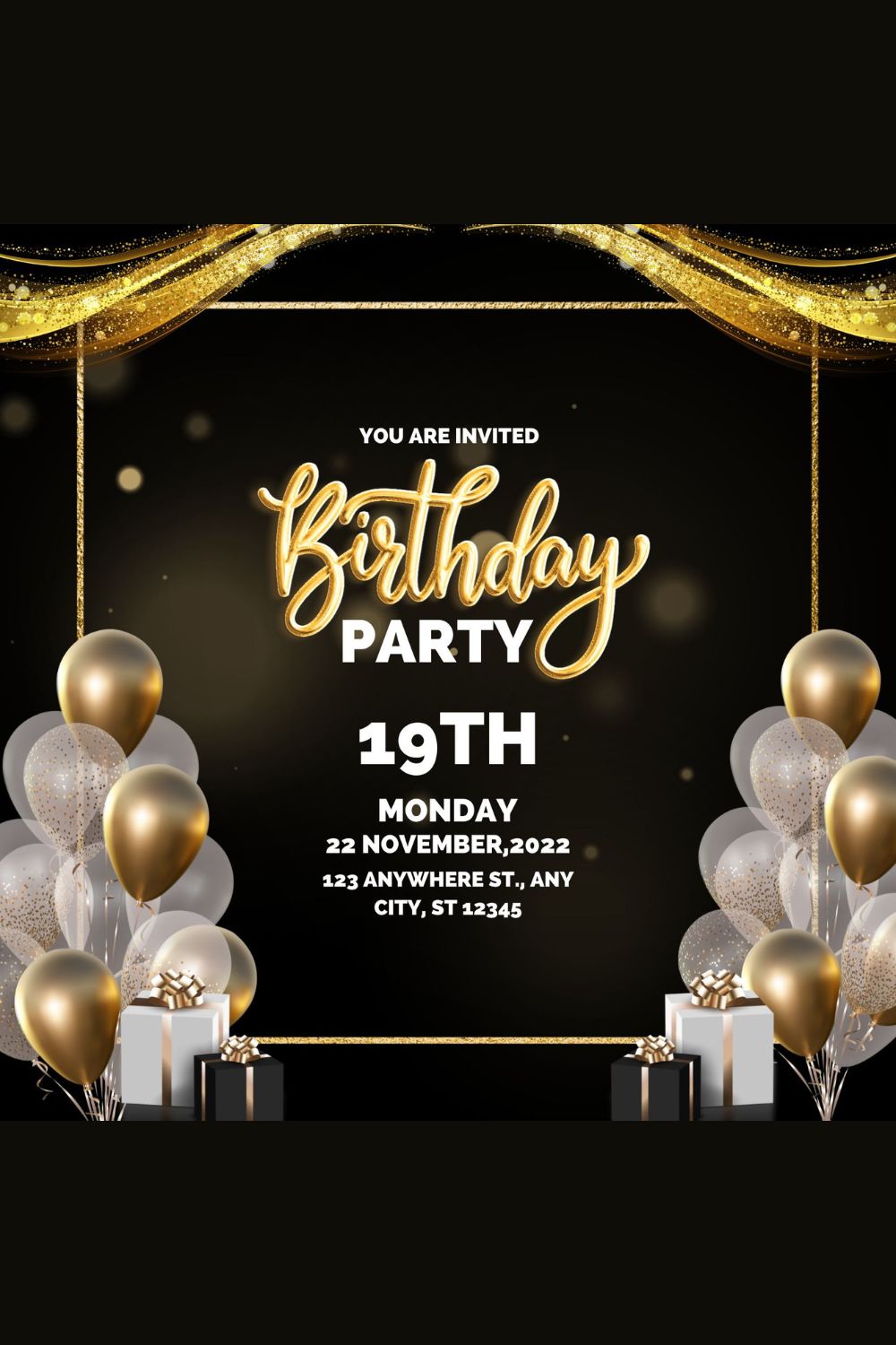Birthday Party Invitation Template pinterest preview image.