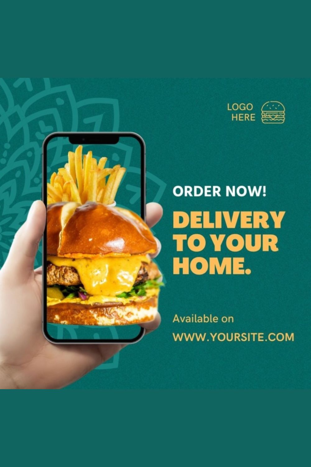 Order Food Online Modern Social Media Template pinterest preview image.