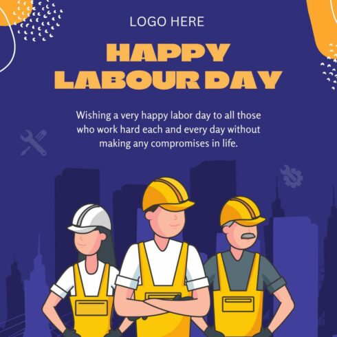 Vector Happy Labour Day Template for Instagram and Social Media cover image.