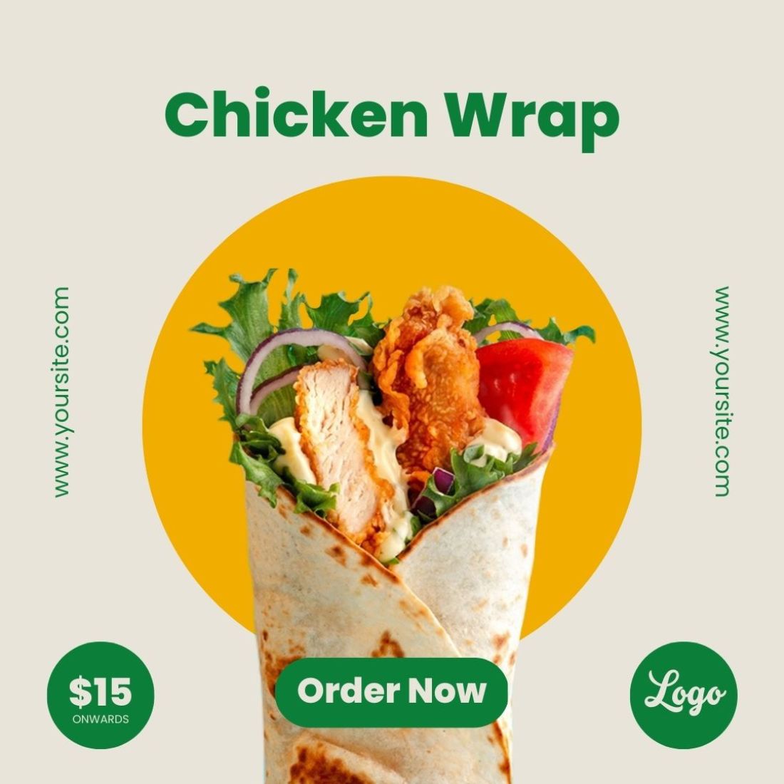 Modern Chicken Wrap Order Social Media Template cover image.