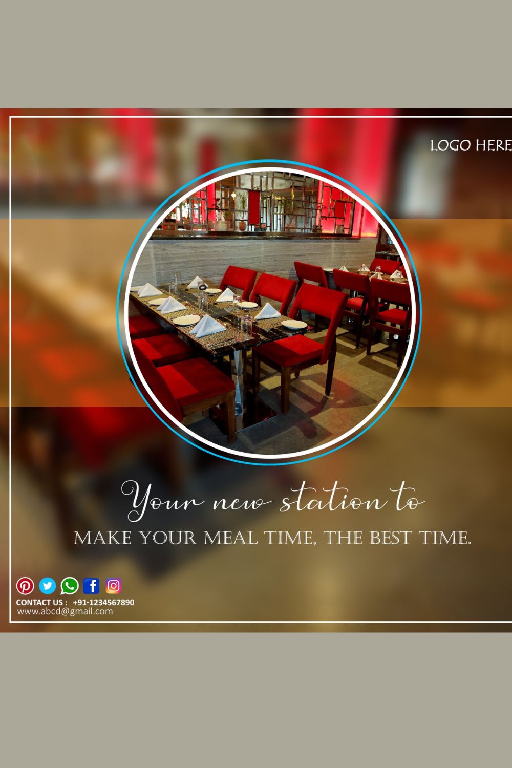 Attractive Restaurant Social Media Template pinterest preview image.