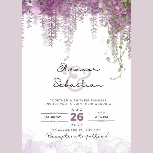 Minimum Design Watercolor Wedding Invitation Template cover image.