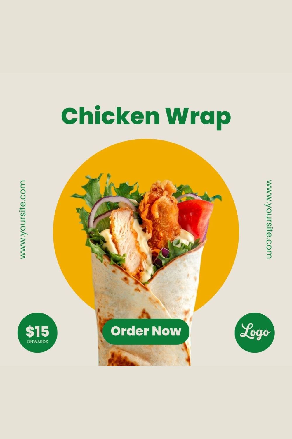 Modern Chicken Wrap Order Social Media Template pinterest preview image.