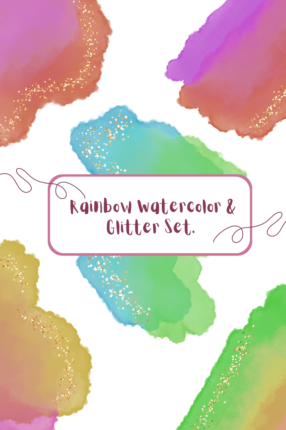 Rainbow Watercolor Strokes with Glitter pinterest preview image.
