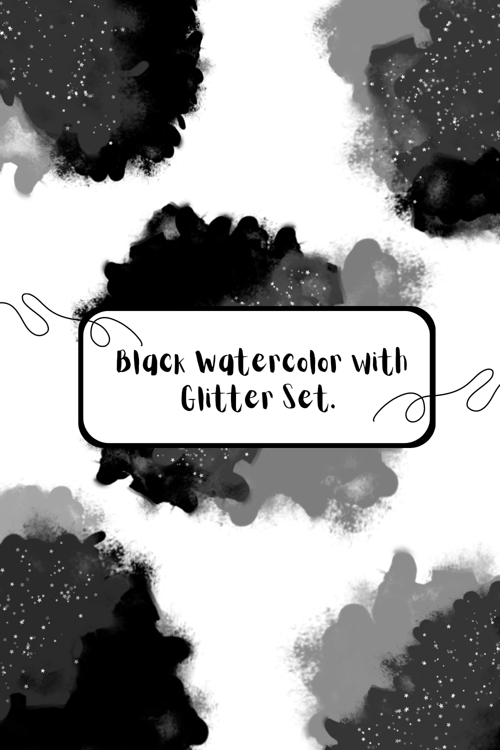 Black Watercolor Strokes with Glitter Set pinterest preview image.
