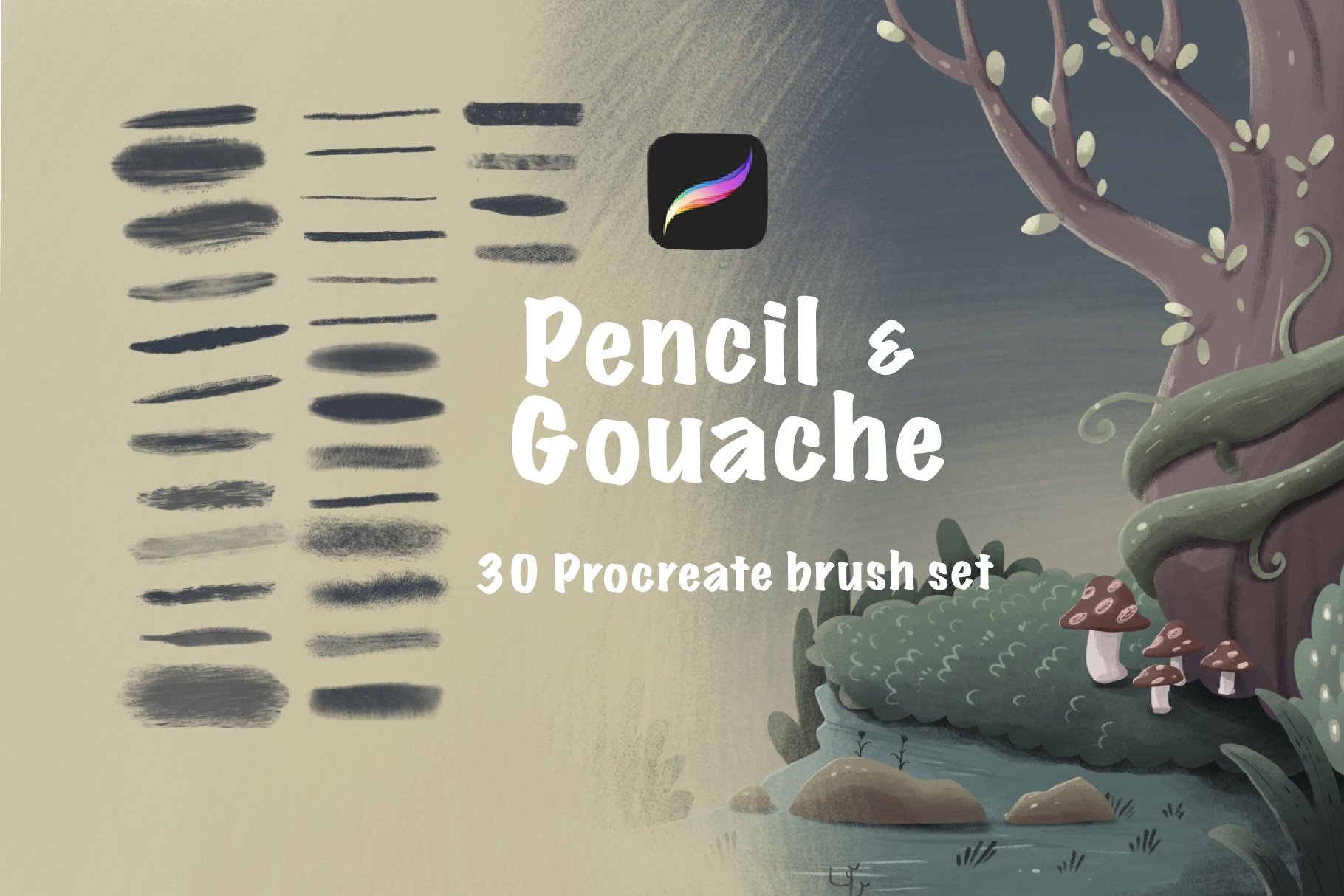Pencil and Gouache Procreate Brush cover image.