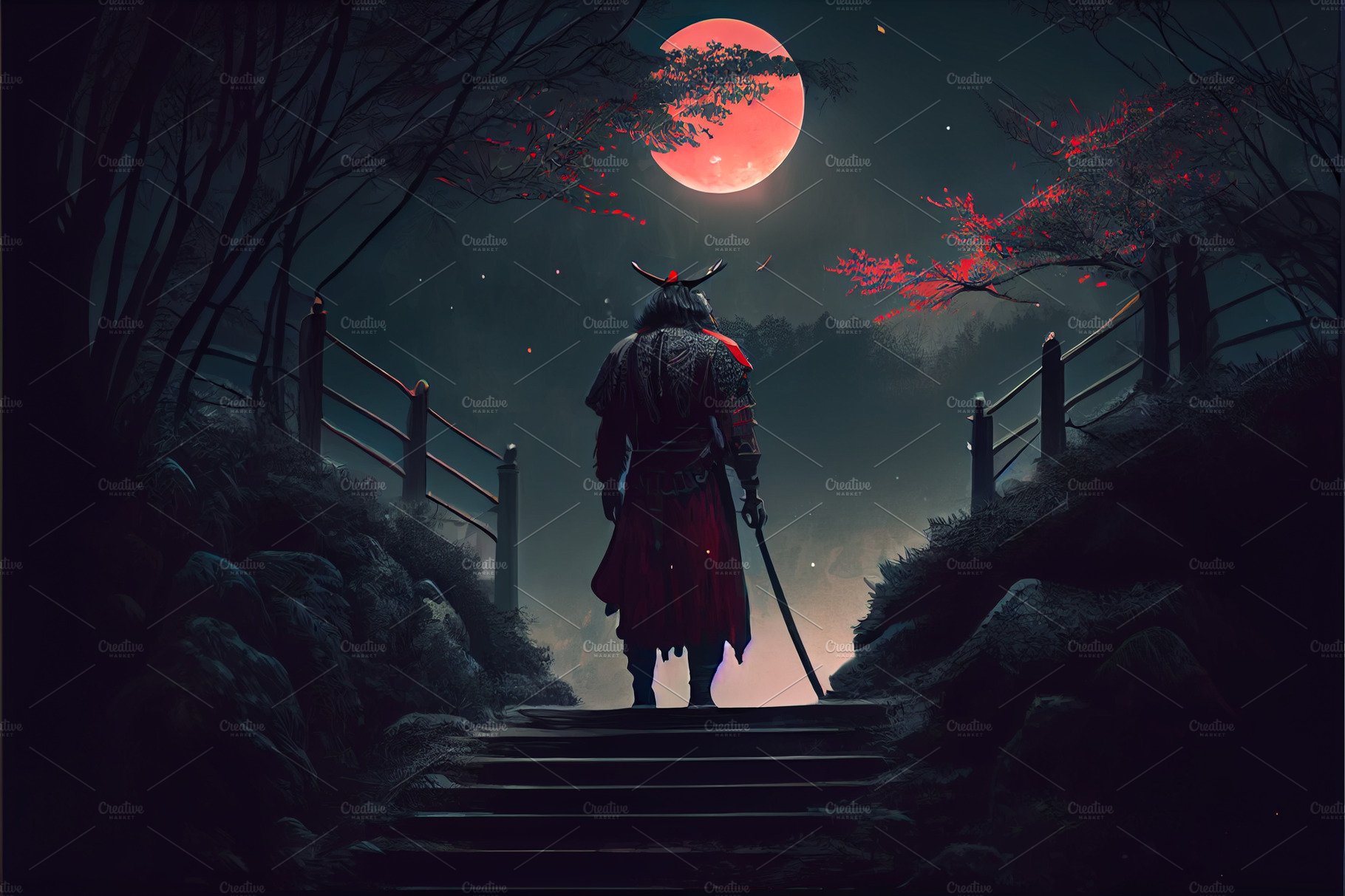 terrifying ronin stands in the forest at night cover image.