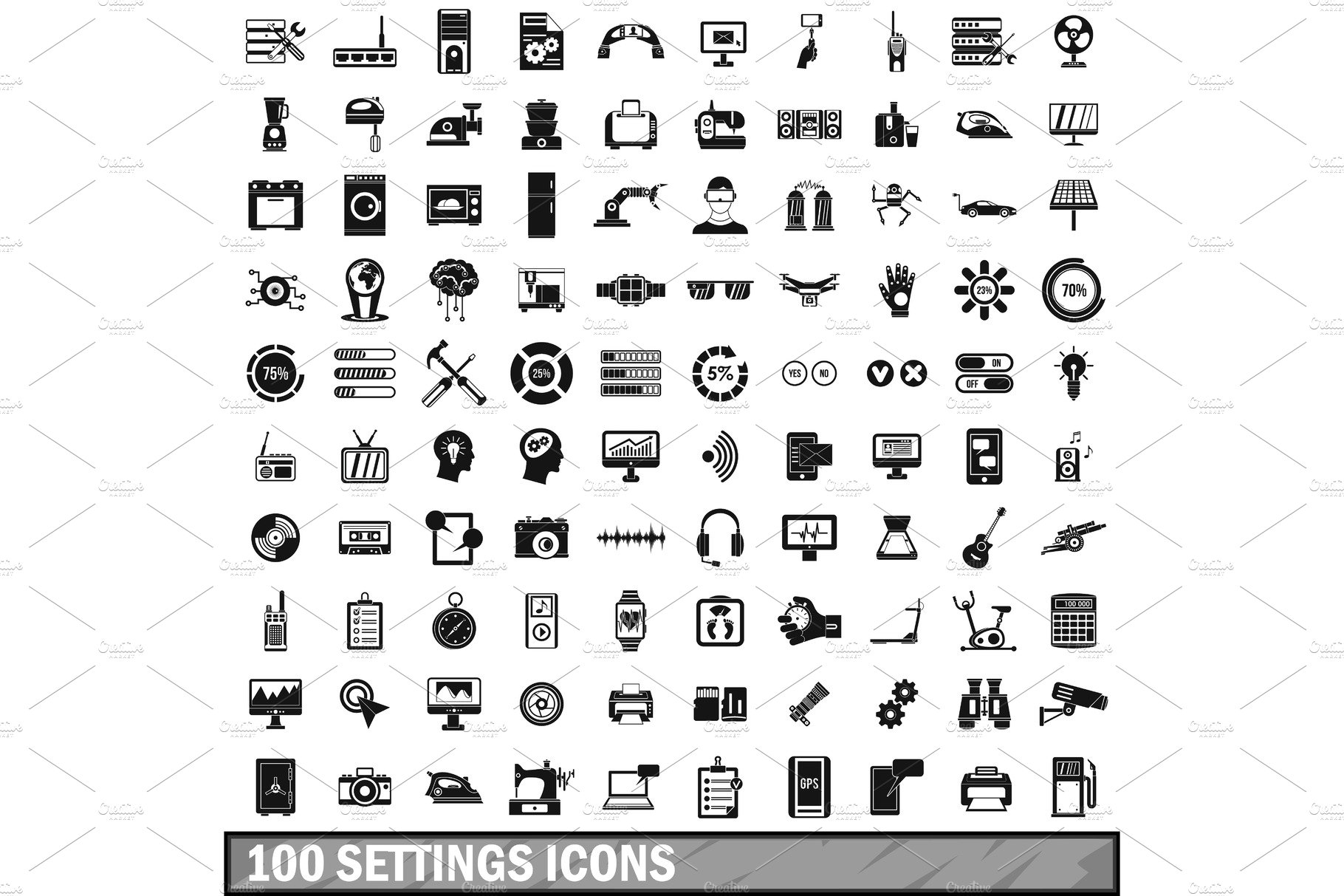 100 settings icons set, simple style cover image.