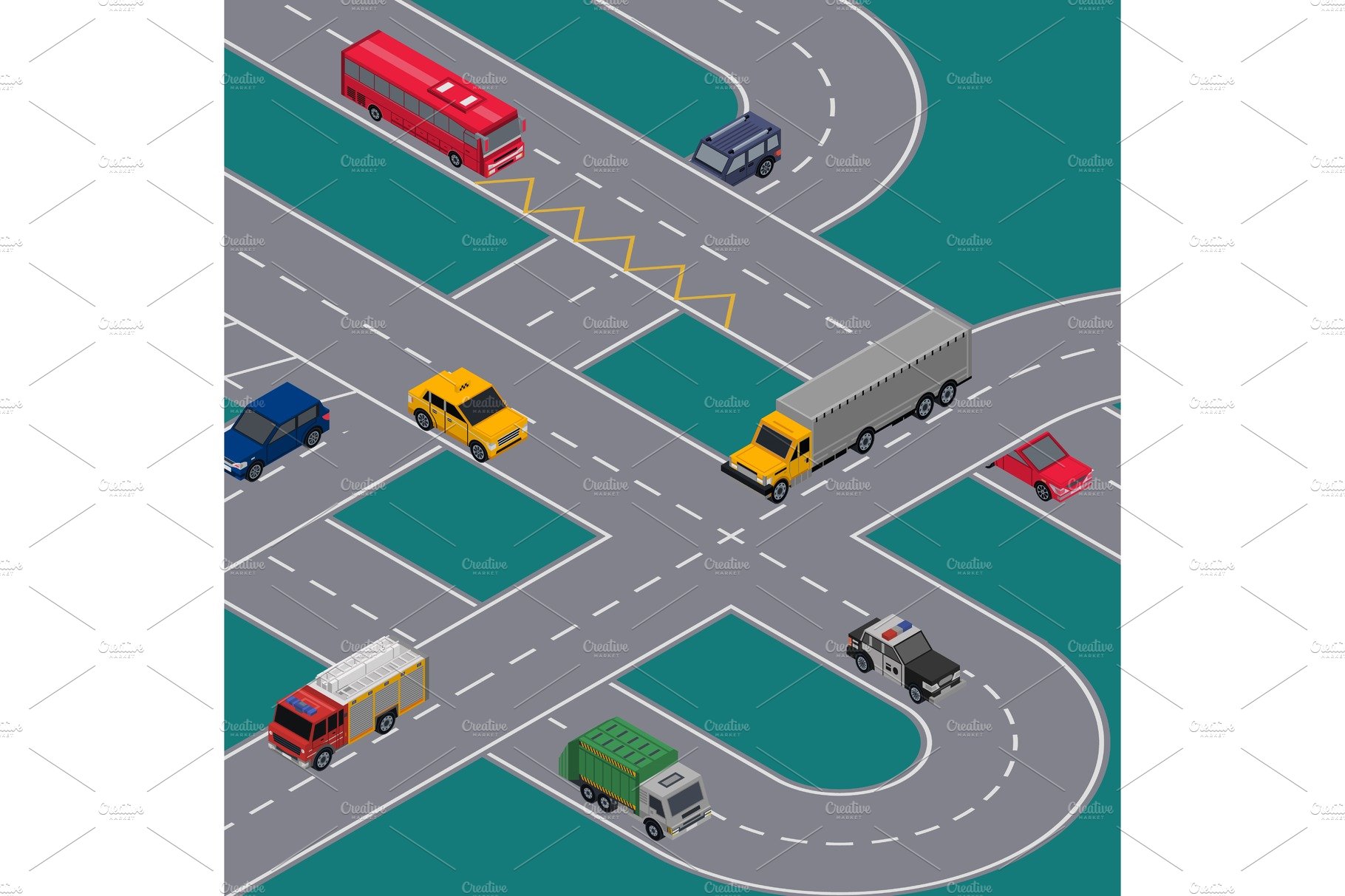 Crossing roads construction with various cars cover image.