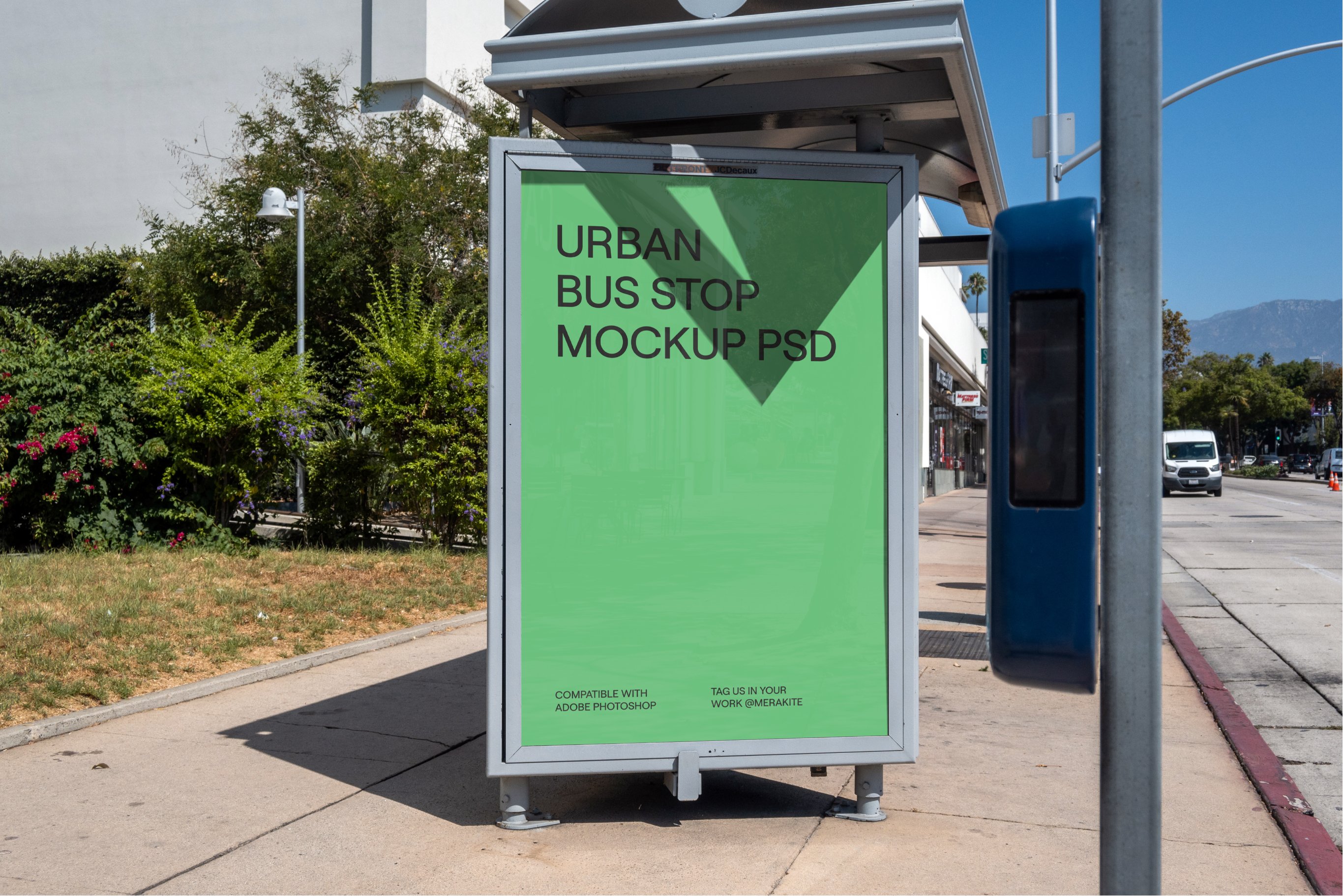 Urban Downtown Bus Stop Mockup PSD cover image.