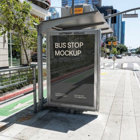 Downtown Bus Stop Billboard Mockup cover image.